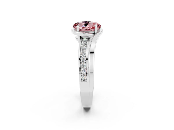 Silver Round Cut Morganite Solitaire Ring with Split Shank and Prong Setting