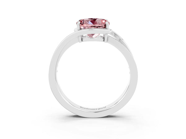 Platinum Round Cut Morganite Solitaire Ring with Split Shank and Prong Setting