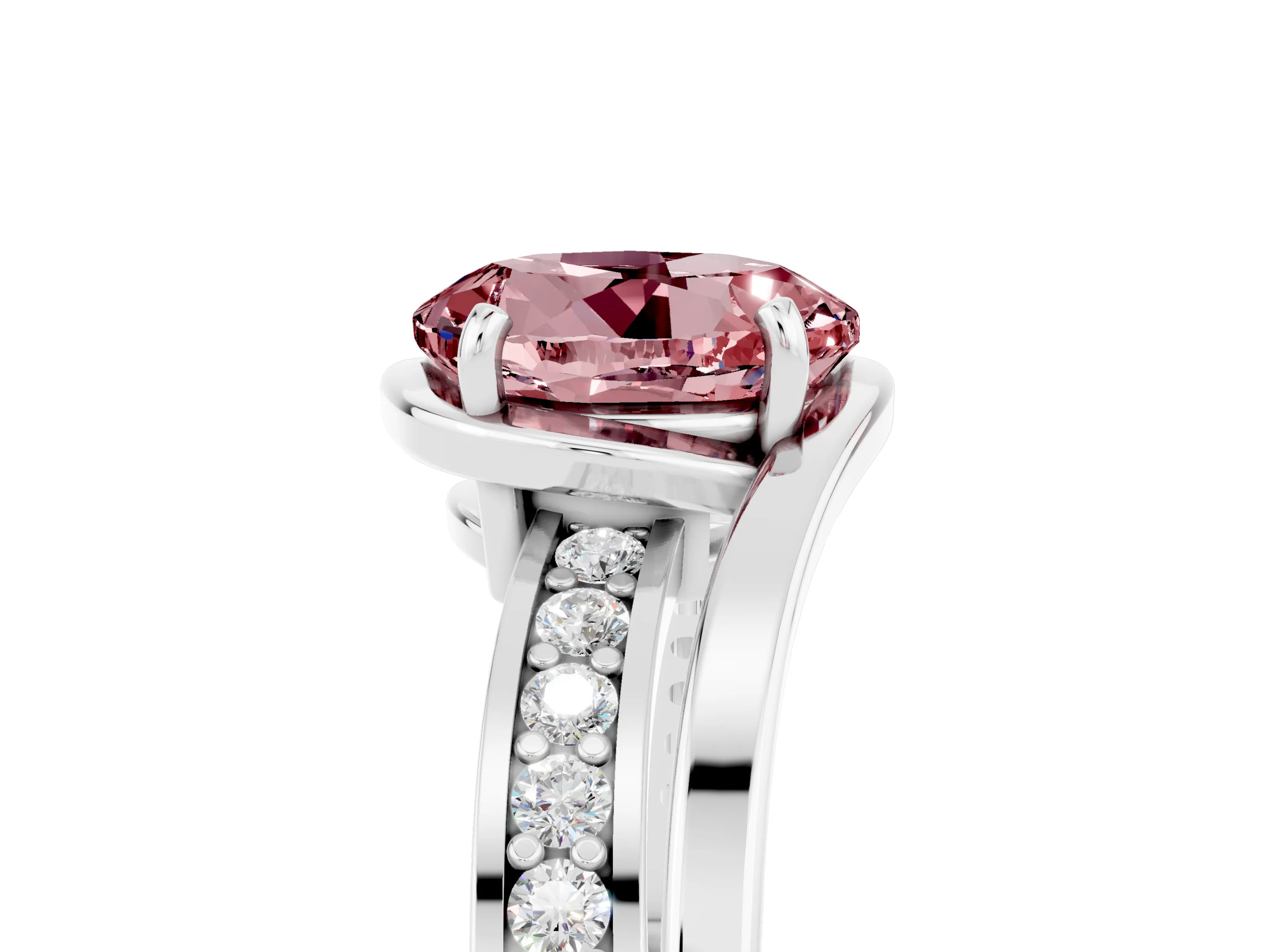 White gold Round Cut Morganite Solitaire Ring with Split Shank and Prong Setting_5