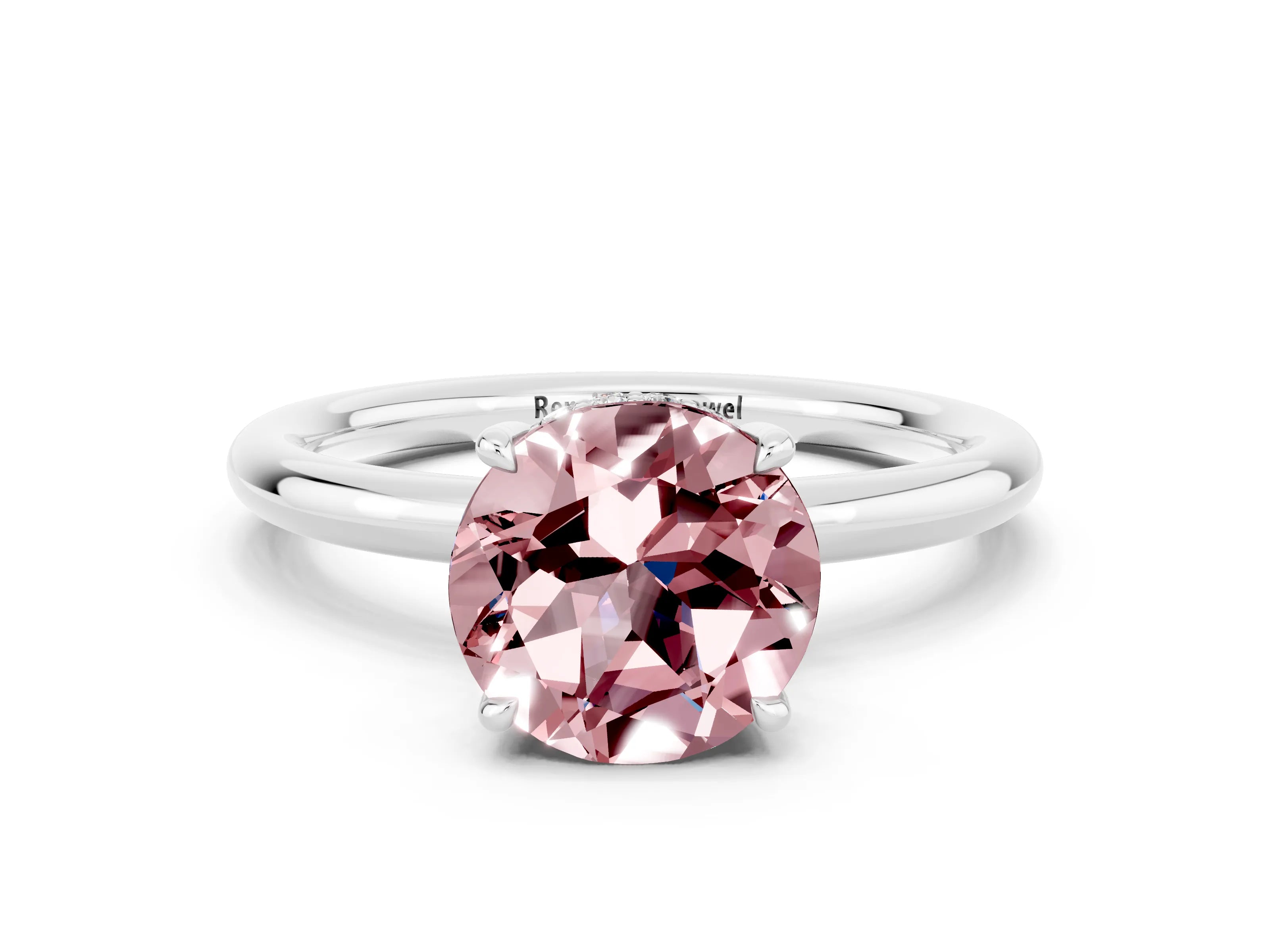 White gold Round Cut Morganite Solitaire Ring with Thin Band and Four-Prong Setting_12