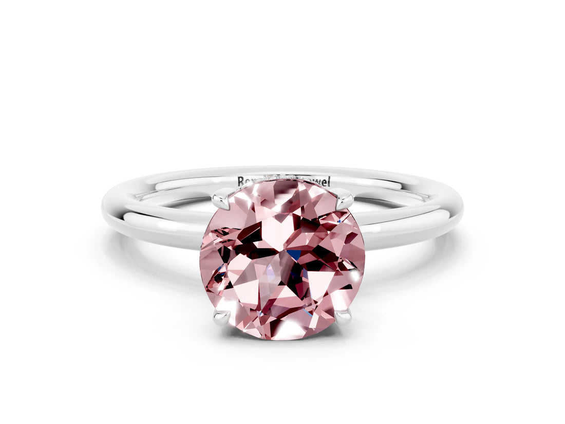 White gold Round Cut Morganite Solitaire Ring with Thin Band and Four-Prong Setting_12