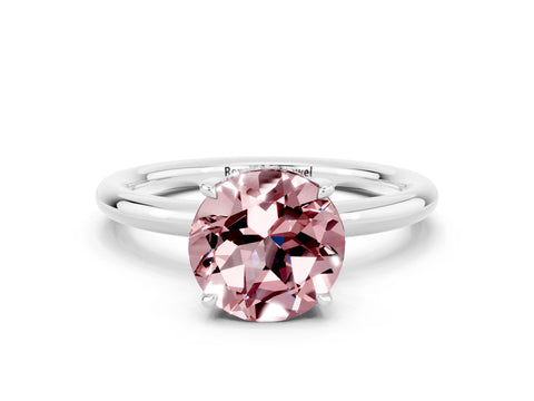 White gold Round Cut Morganite Solitaire Ring with Thin Band and Four-Prong Setting_12