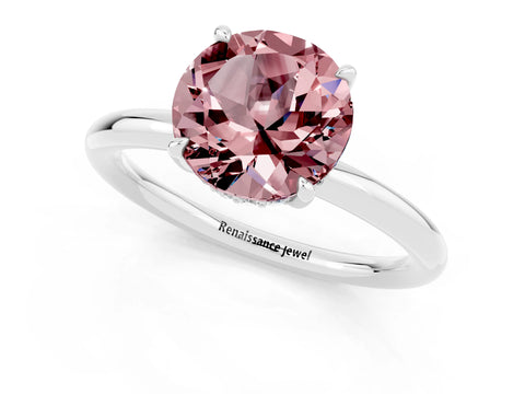 White gold Round Cut Morganite Solitaire Ring with Thin Band and Four-Prong Setting_13