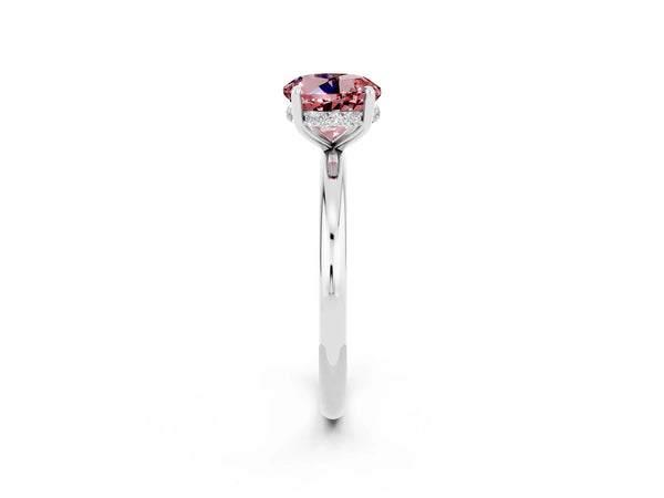 Silver Round Cut Morganite Solitaire Ring with Thin Band and Four-Prong Setting