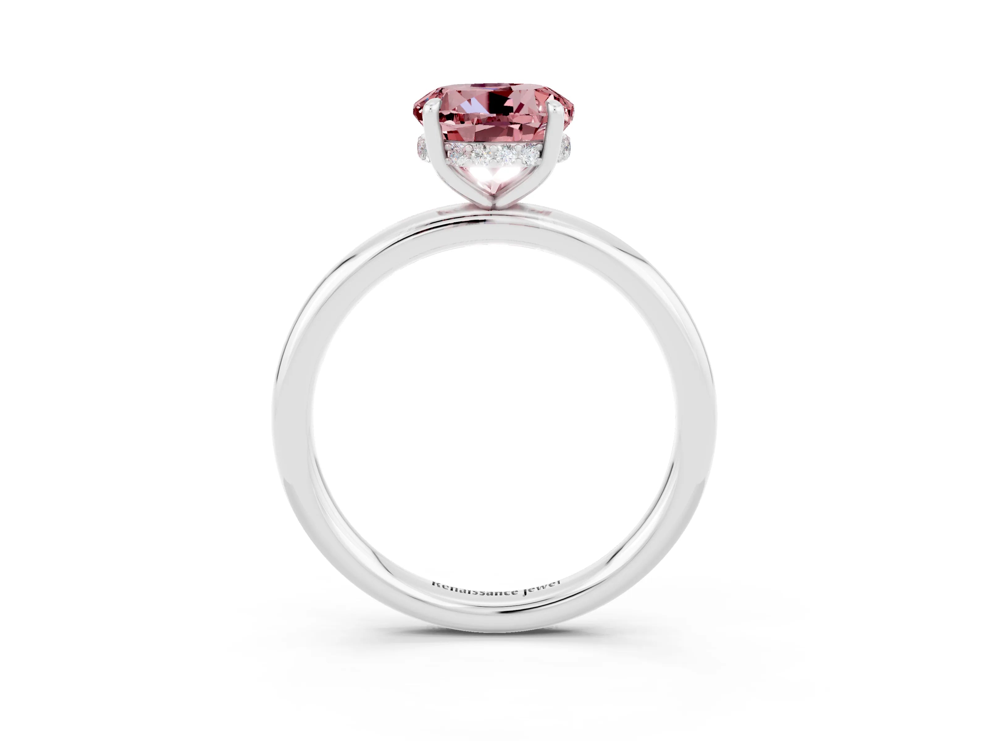 White gold Round Cut Morganite Solitaire Ring with Thin Band and Four-Prong Setting_15