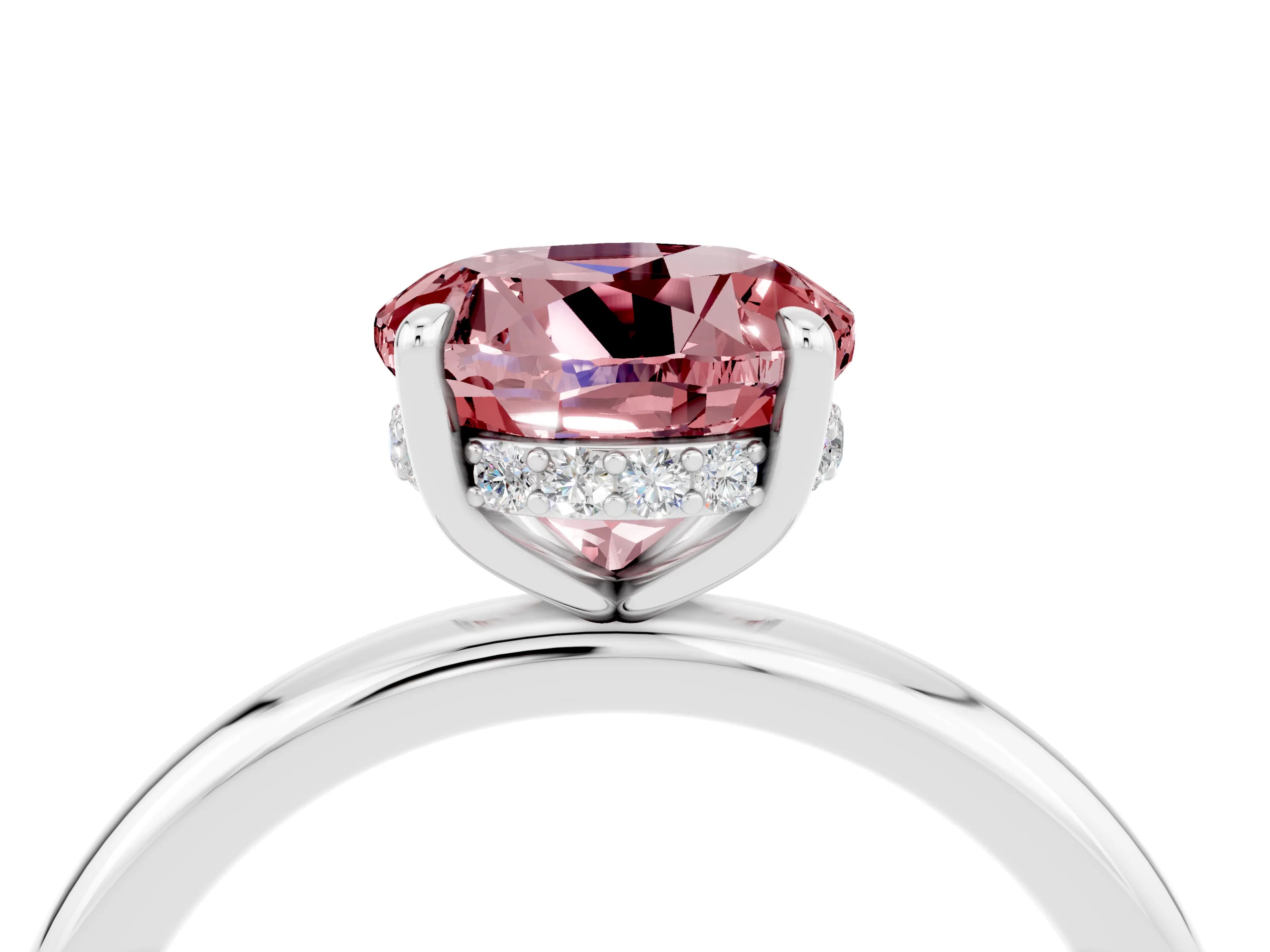 White gold Round Cut Morganite Solitaire Ring with Thin Band and Four-Prong Setting_16