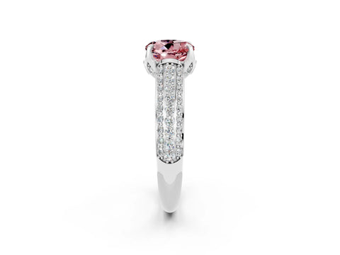 White gold Round Cut Morganite Solitaire Ring with Three-Row Pavé Band and Four-Prong Setting_14