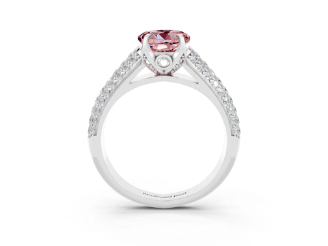 White gold Round Cut Morganite Solitaire Ring with Three-Row Pavé Band and Four-Prong Setting_15