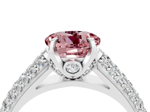 White gold Round Cut Morganite Solitaire Ring with Three-Row Pavé Band and Four-Prong Setting_16