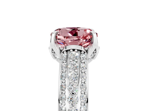 White gold Round Cut Morganite Solitaire Ring with Three-Row Pavé Band and Four-Prong Setting_17