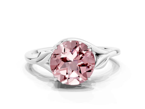 White gold Round Cut Morganite Solitaire Ring with Twist Band and Four-Prong Setting_12