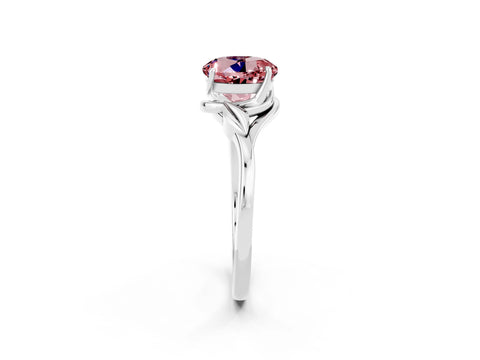 White gold Round Cut Morganite Solitaire Ring with Twist Band and Four-Prong Setting_14