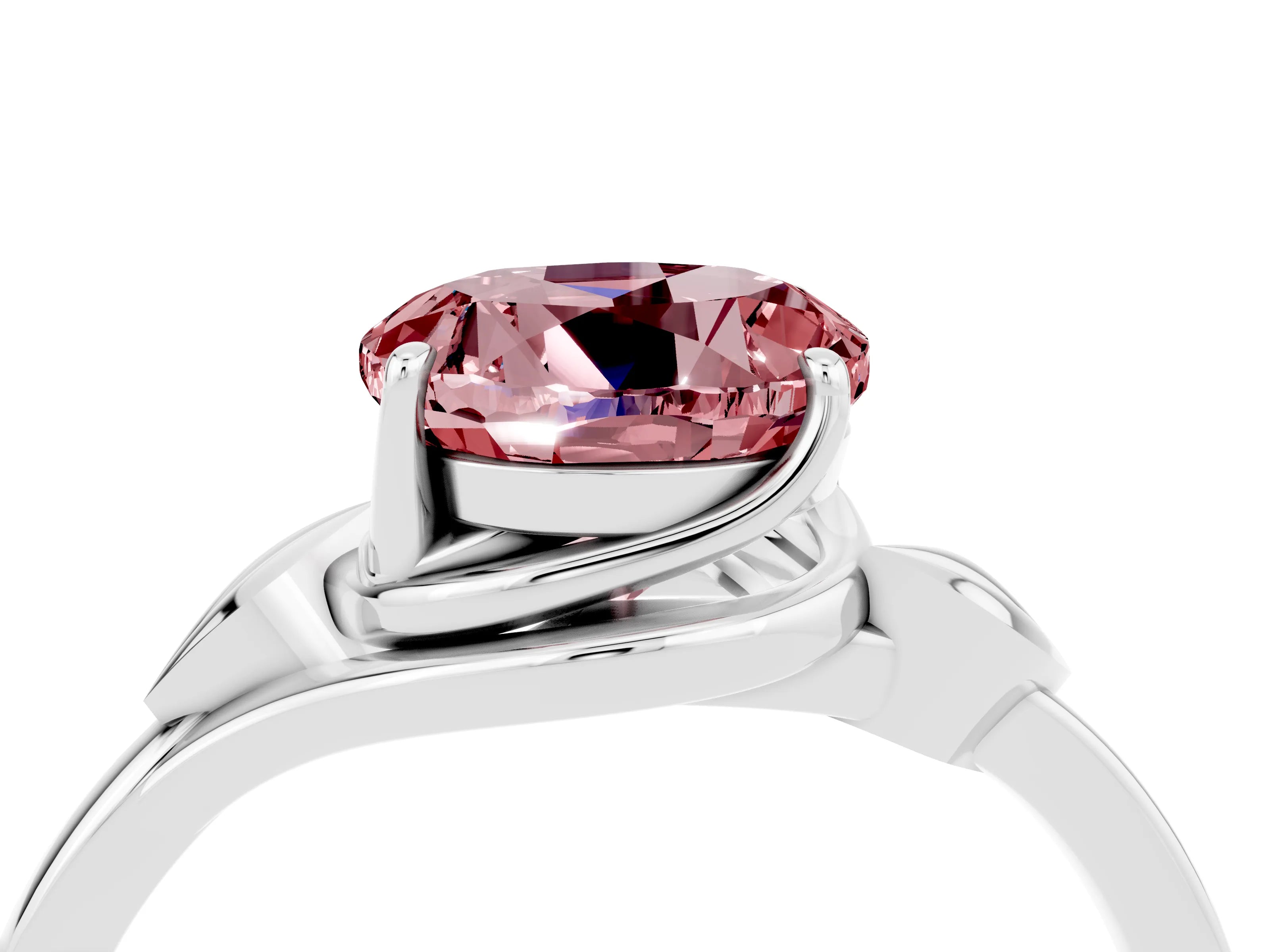 White gold Round Cut Morganite Solitaire Ring with Twist Band and Four-Prong Setting_16