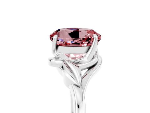 White gold Round Cut Morganite Solitaire Ring with Twist Band and Four-Prong Setting_17