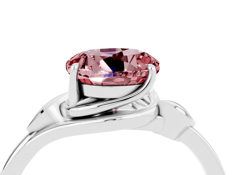 White gold Round Cut Morganite Solitaire Ring with Twist Band and Four-Prong Setting_40