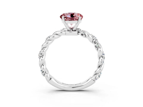White gold Round Cut Morganite Solitaire Ring with Twisted Band and Pavé Accents_3