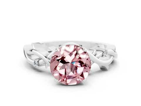 White gold Round Cut Morganite Solitaire Ring with Twisted Band and Prong Setting_12
