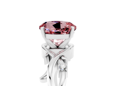 White gold Round Cut Morganite Solitaire Ring with Twisted Band and Prong Setting_17