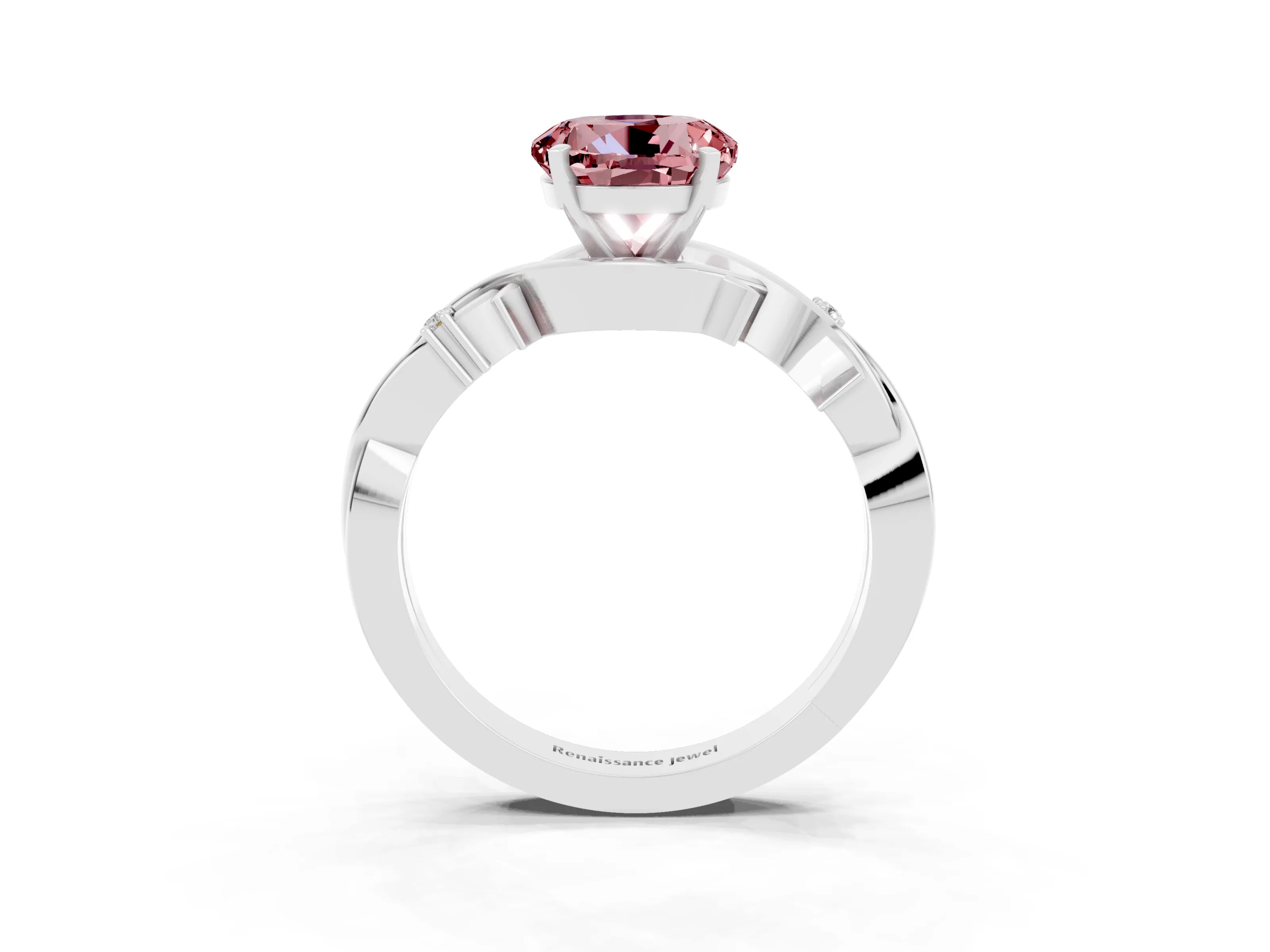White gold Round Cut Morganite Solitaire Ring with Twisted Band and Prong Setting_3