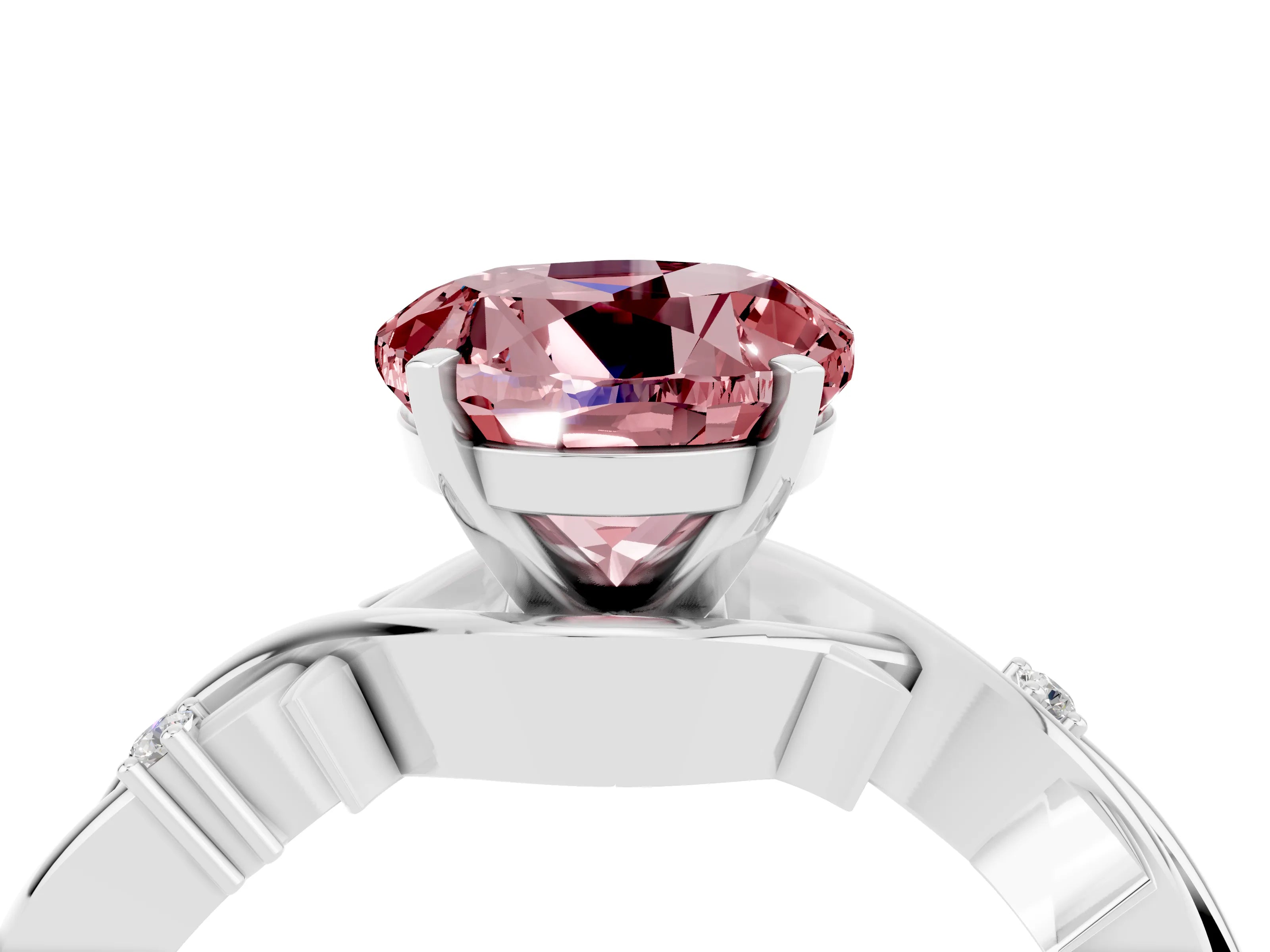 White gold Round Cut Morganite Solitaire Ring with Twisted Band and Prong Setting_4