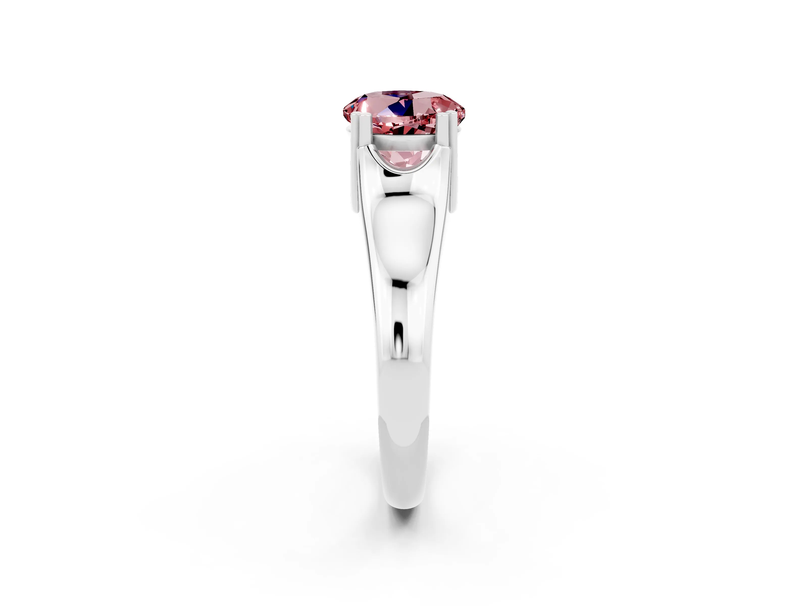 White gold Round Cut Morganite Solitaire Ring with Wide Band and Prong Setting_2