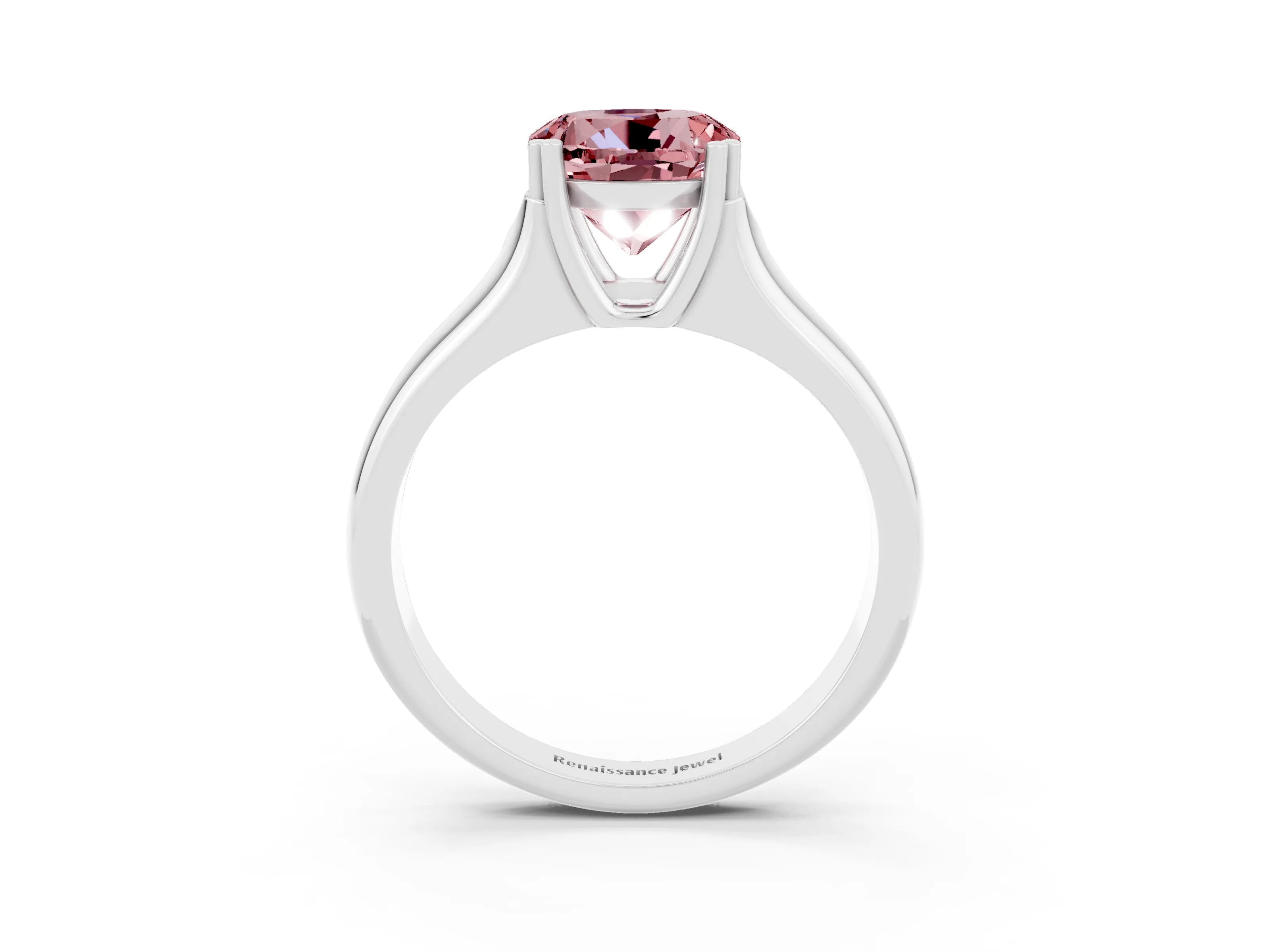 White gold Round Cut Morganite Solitaire Ring with Wide Band and Prong Setting_3