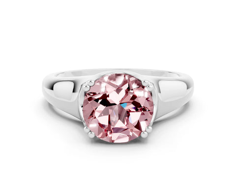 White gold Round Cut Morganite Solitaire Ring with Wide Band and Prong Setting