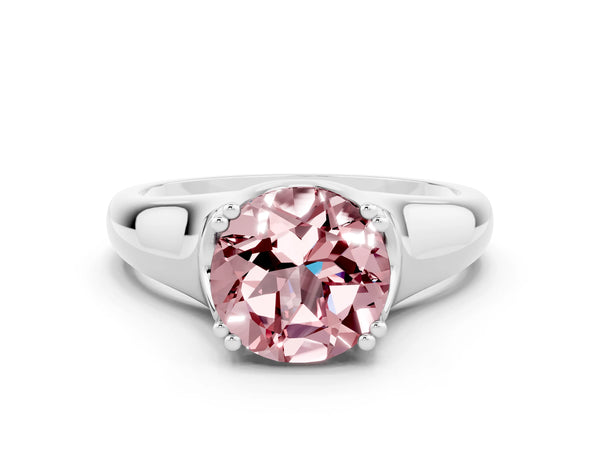 White gold Round Cut Morganite Solitaire Ring with Wide Band and Prong Setting