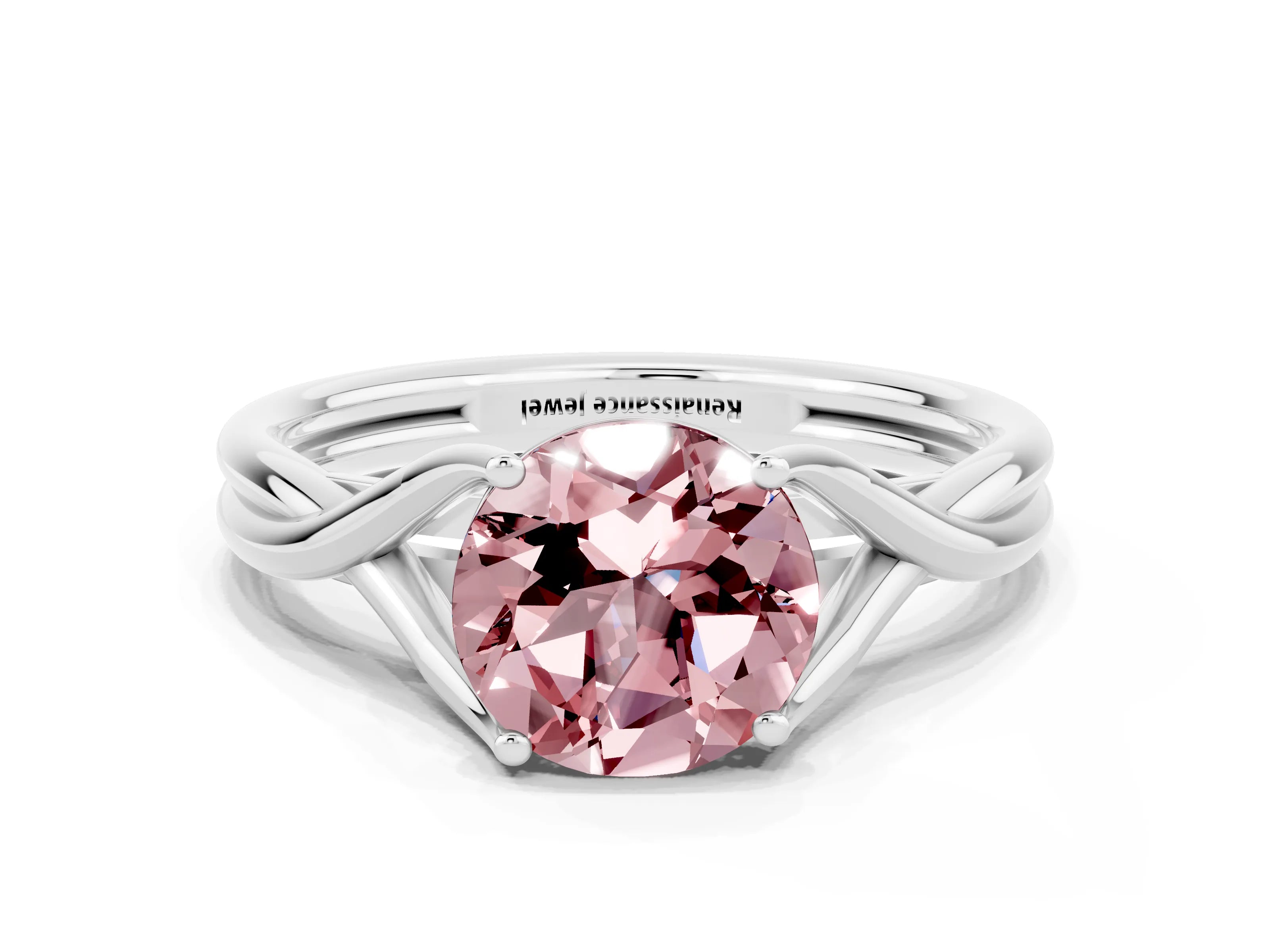 White gold Round Cut Morganite Solitaire Twist Band Prong Setting Ring_36