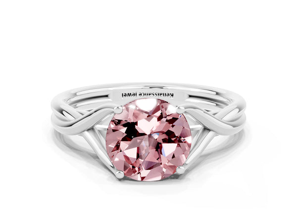 Platinum Round Cut Morganite Solitaire Twist Band Prong Setting Ring