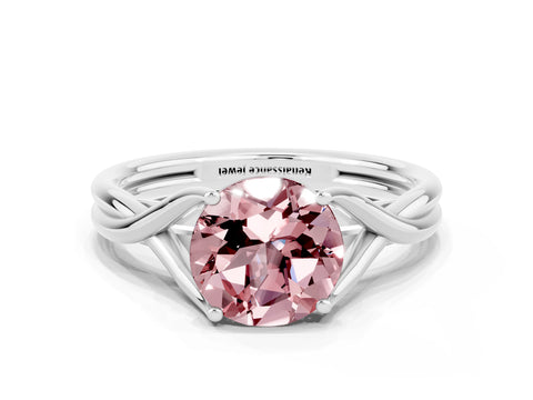 White gold Round Cut Morganite Solitaire Twist Band Prong Setting Ring_36