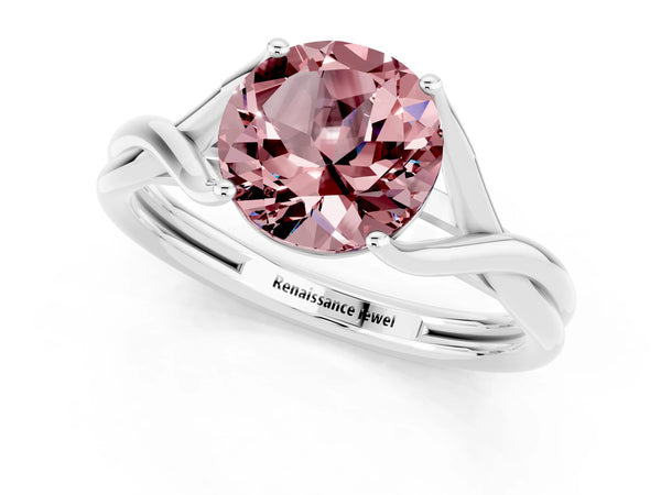 Platinum Round Cut Morganite Solitaire Twist Band Prong Setting Ring