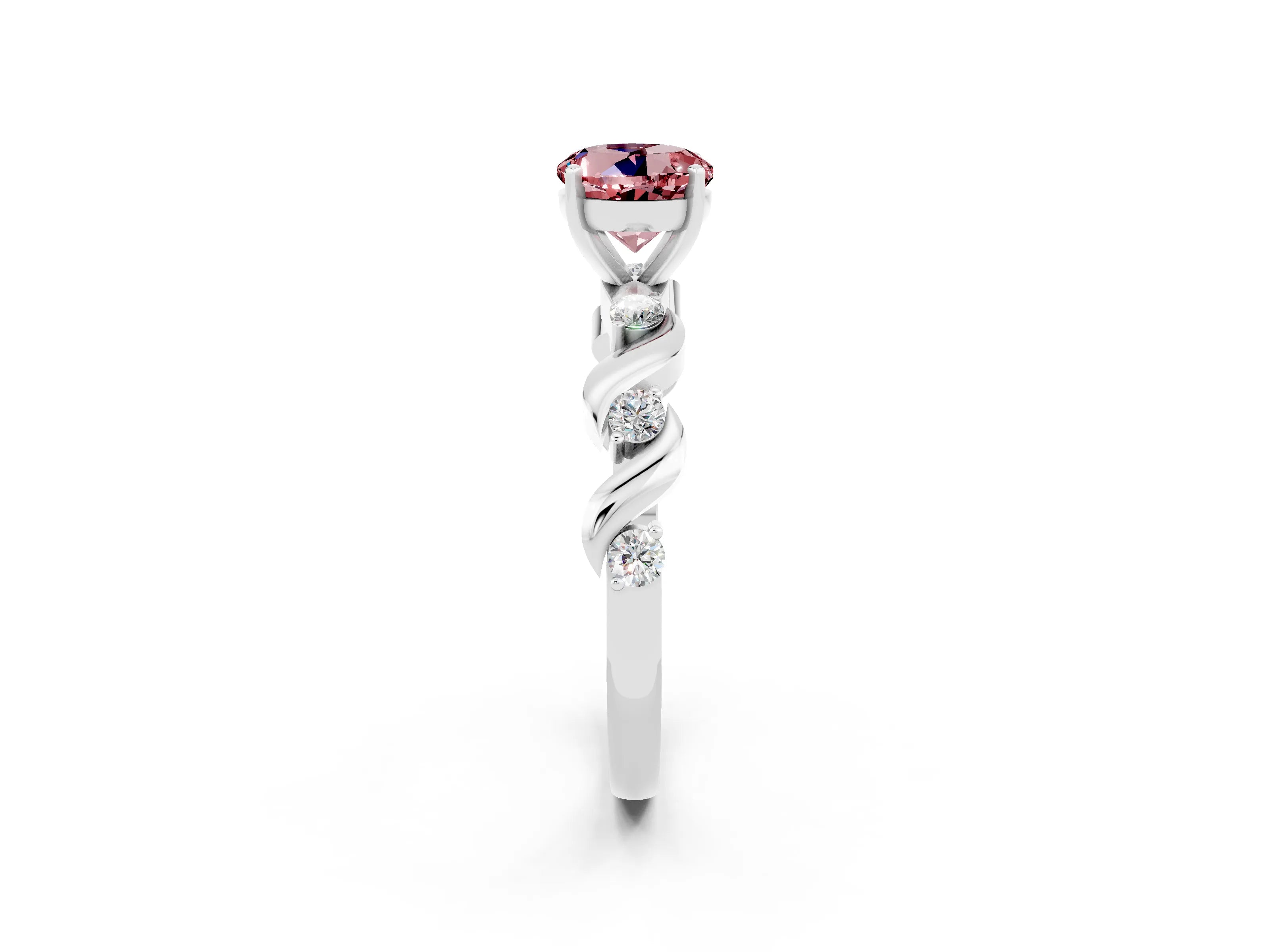 White gold Round Cut Morganite Solitaire Twisted Band with Round  Accents and Prong Setting_14
