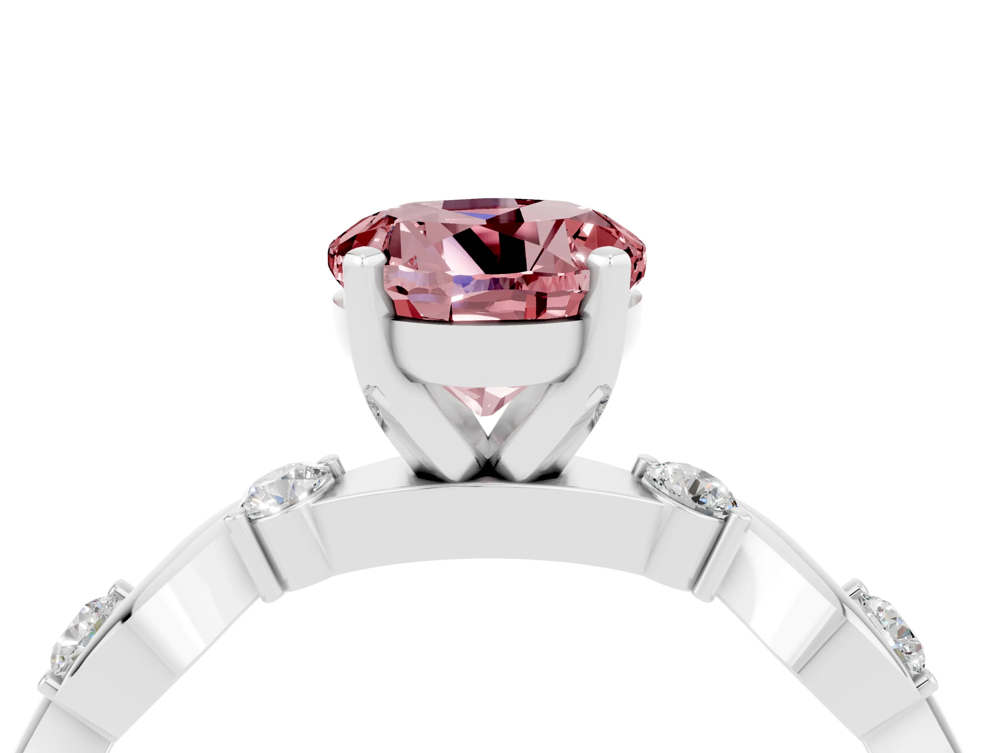 White gold Round Cut Morganite Solitaire Twisted Band with Round  Accents and Prong Setting_16