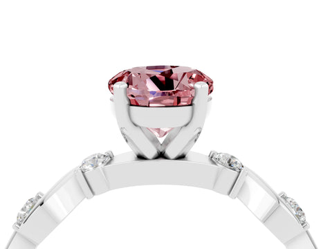 White gold Round Cut Morganite Solitaire Twisted Band with Round  Accents and Prong Setting_16