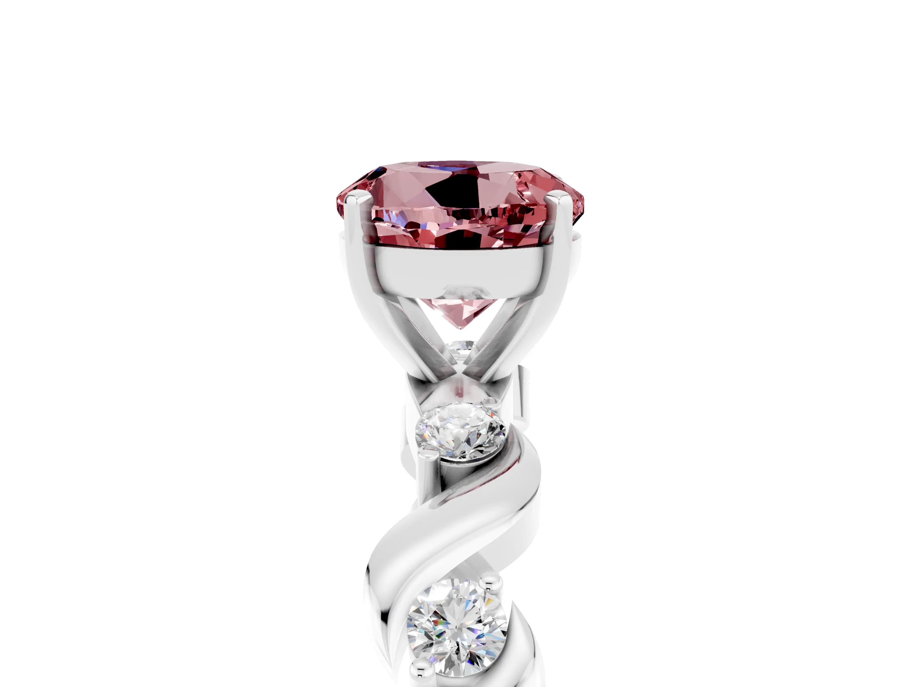 White gold Round Cut Morganite Solitaire Twisted Band with Round  Accents and Prong Setting_17