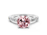 White gold Round Cut Morganite Solitaire with Side Baguettes and Channel Set Band