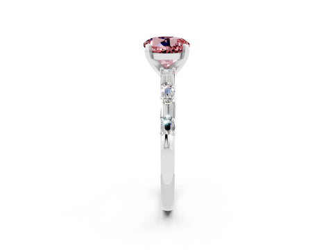 White gold Round Cut Morganite Solitaire with Side Baguettes and Channel Set Band_2