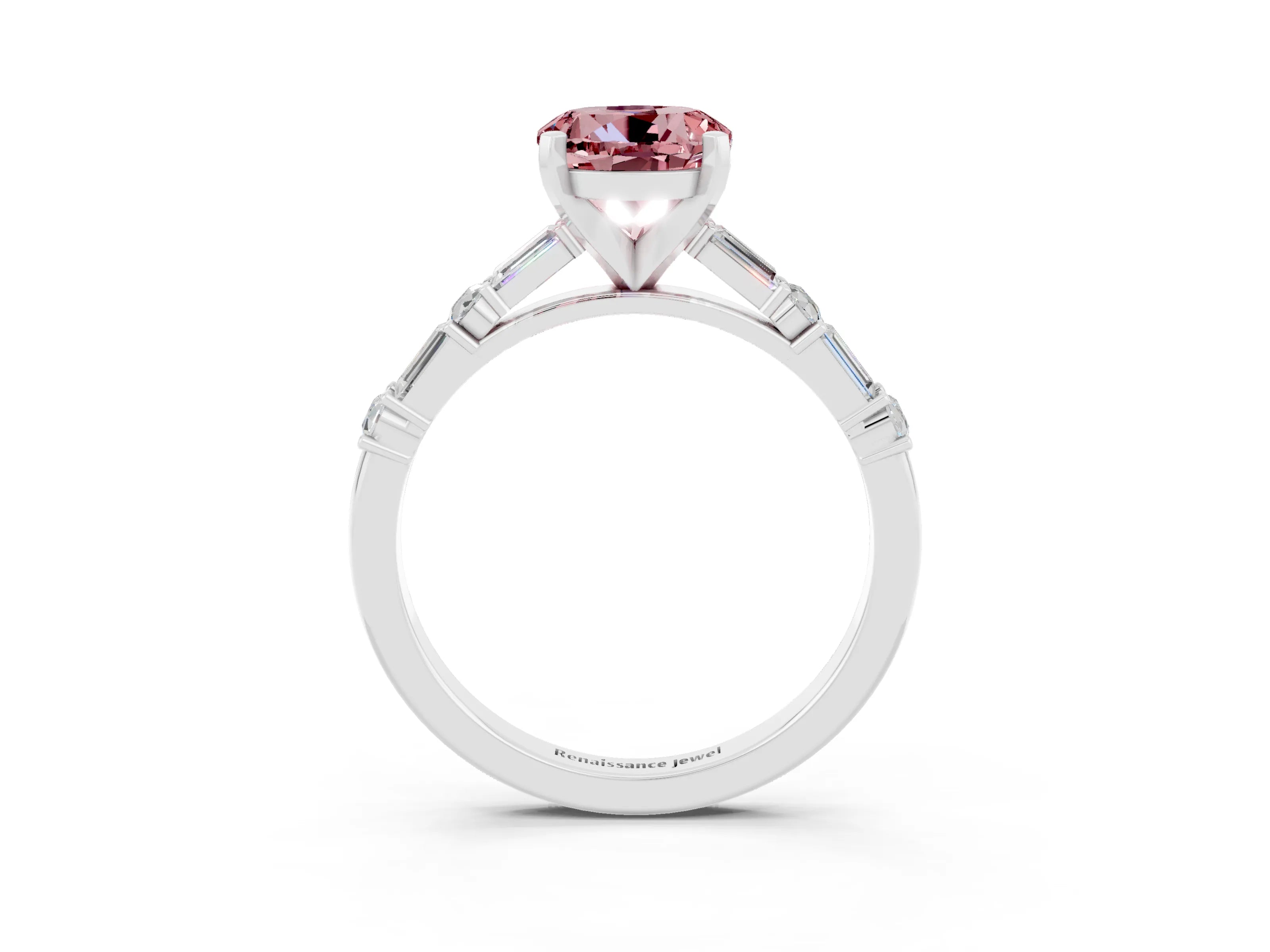 White gold Round Cut Morganite Solitaire with Side Baguettes and Channel Set Band_3