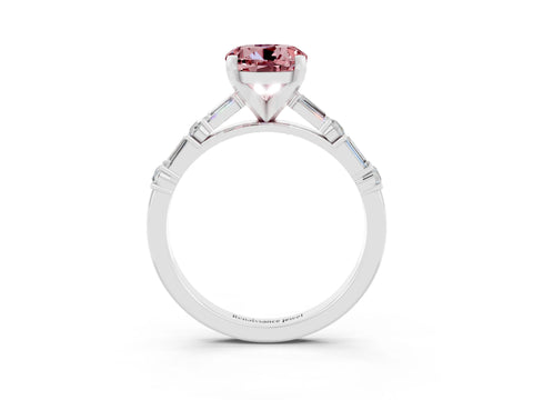 White gold Round Cut Morganite Solitaire with Side Baguettes and Channel Set Band_3