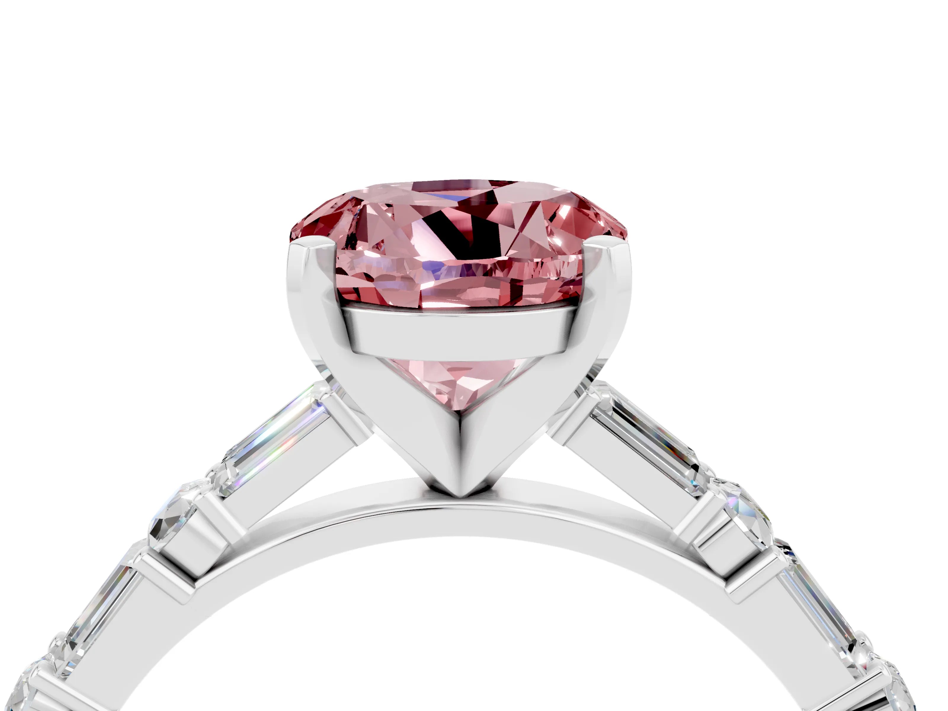 White gold Round Cut Morganite Solitaire with Side Baguettes and Channel Set Band_4