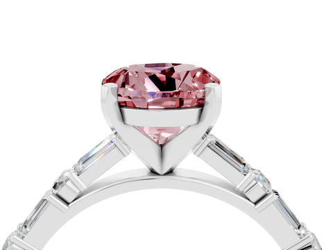 White gold Round Cut Morganite Solitaire with Side Baguettes and Channel Set Band_4