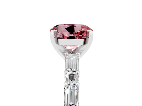 White gold Round Cut Morganite Solitaire with Side Baguettes and Channel Set Band_5