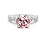 White gold Round Cut Morganite Solitaire with Side Stones, Pave Band, Four-Prong Setting_24
