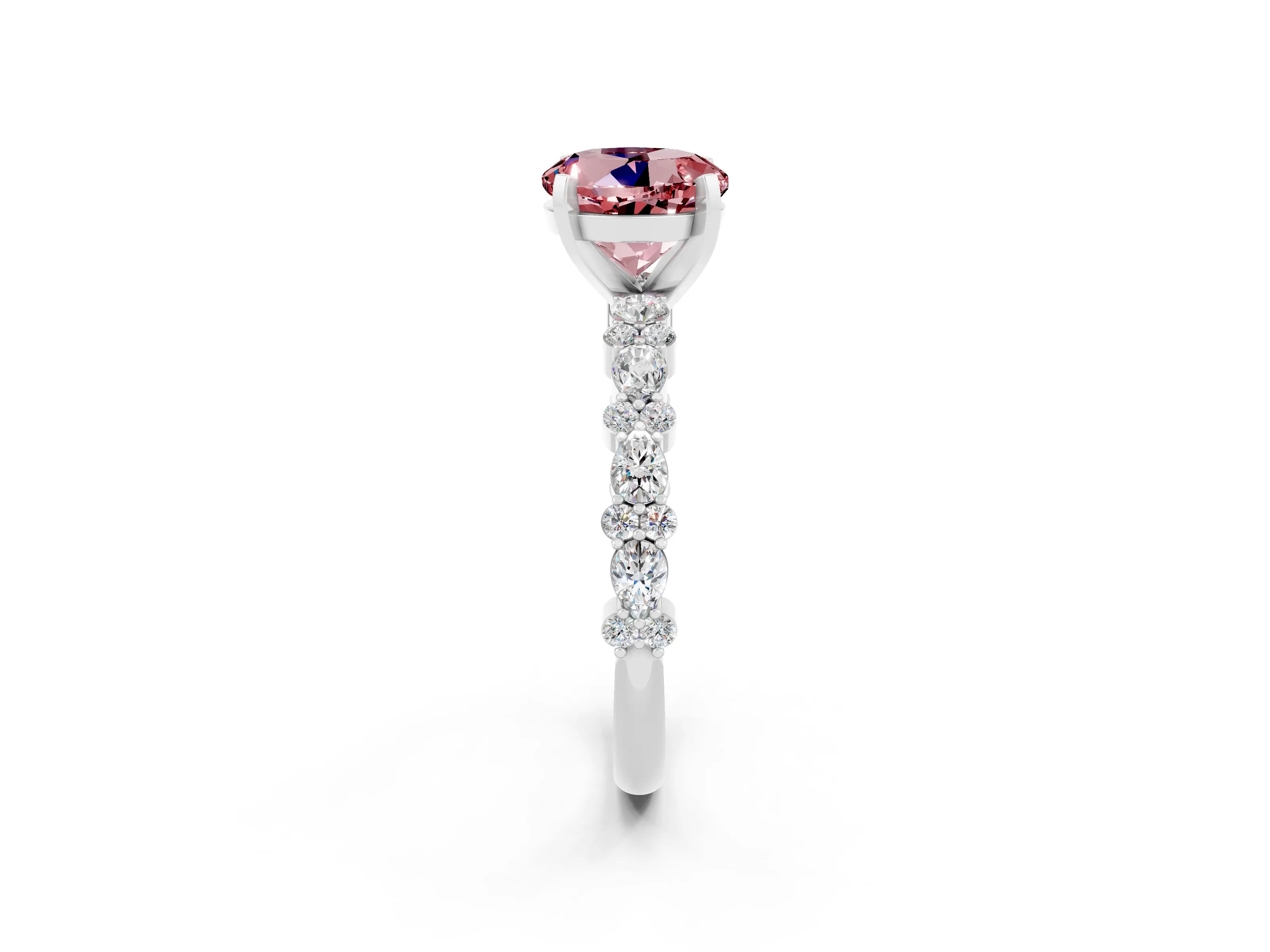 White gold Round Cut Morganite Solitaire with Side Stones, Pave Band, Four-Prong Setting_26