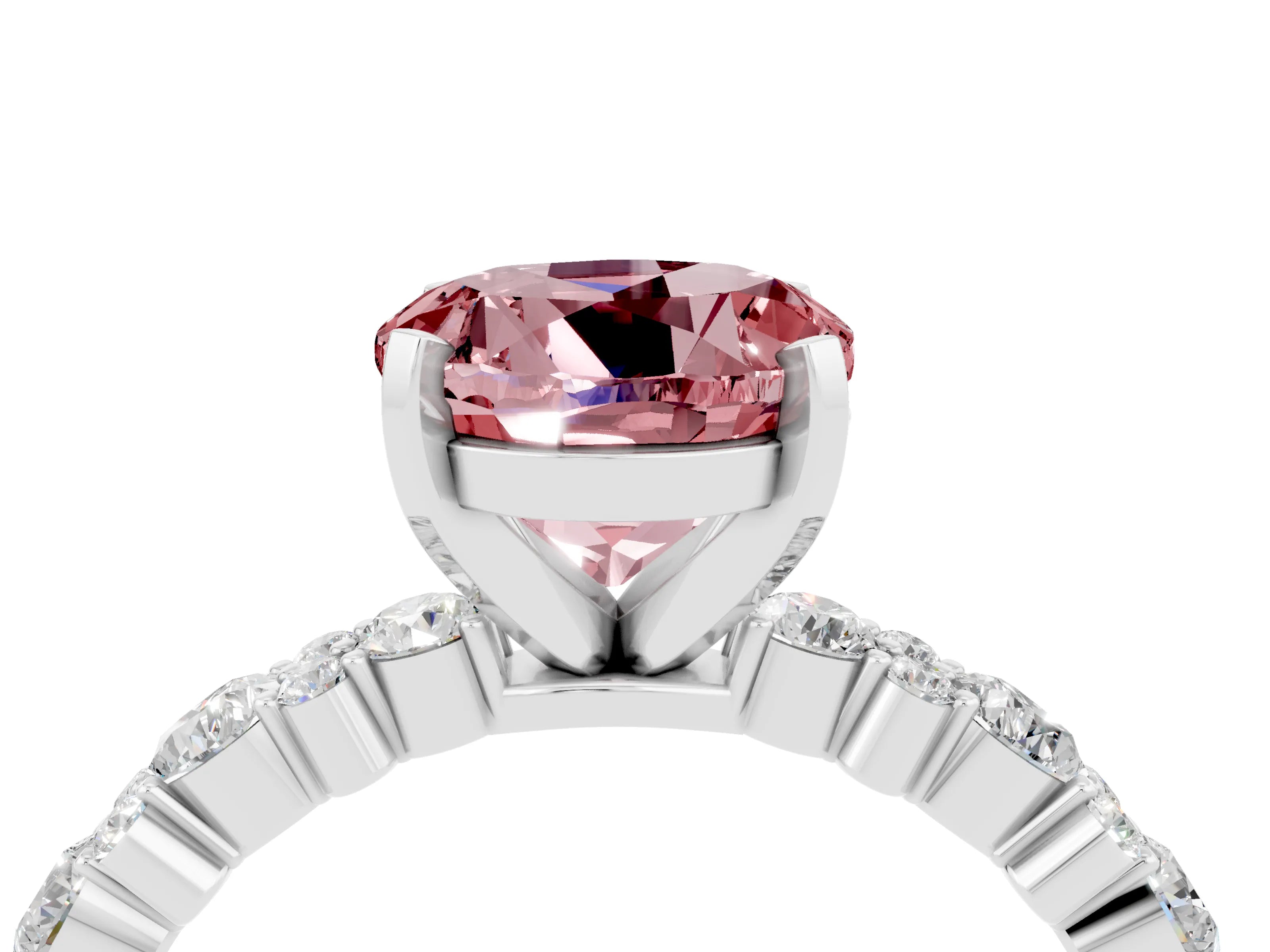 White gold Round Cut Morganite Solitaire with Side Stones, Pave Band, Four-Prong Setting_28