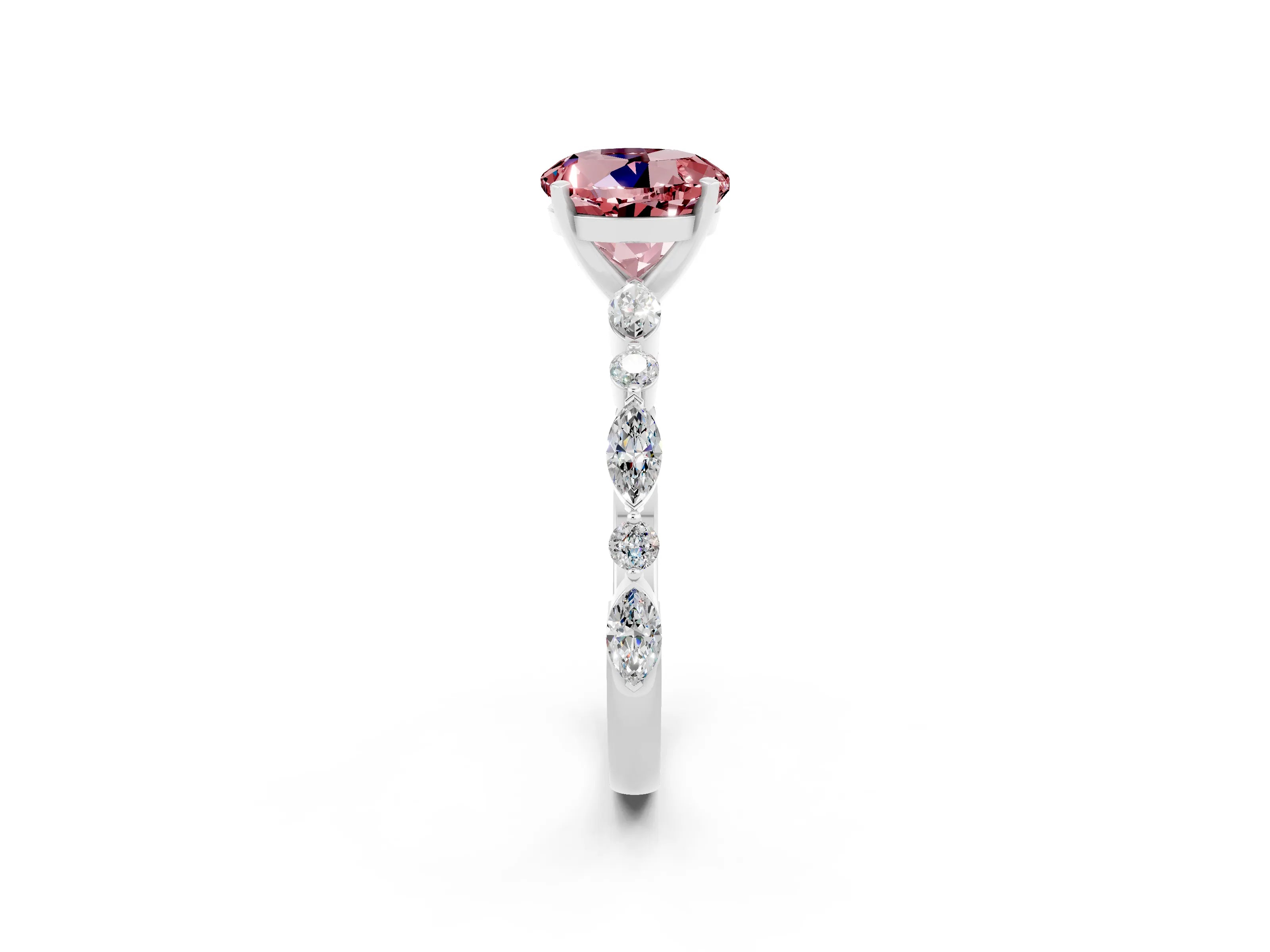 White gold Round Cut Morganite Solitaire with Side Stones on a Pavé Band and Four-Prong Setting_2