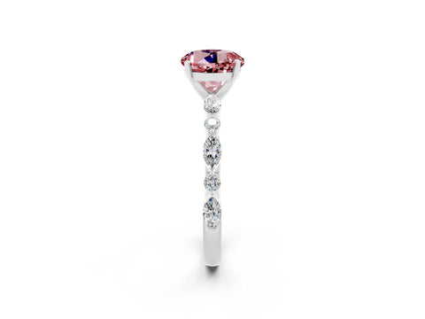 White gold Round Cut Morganite Solitaire with Side Stones on a Pavé Band and Four-Prong Setting_2