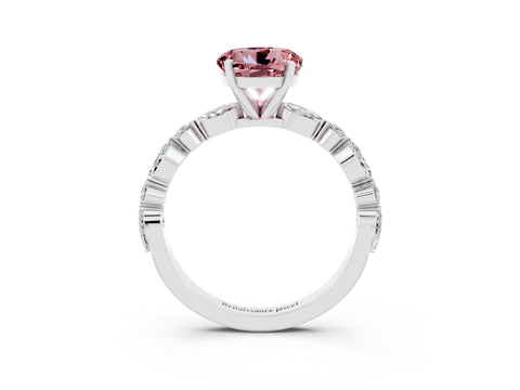 White gold Round Cut Morganite Solitaire with Side Stones on a Pavé Band and Four-Prong Setting_3