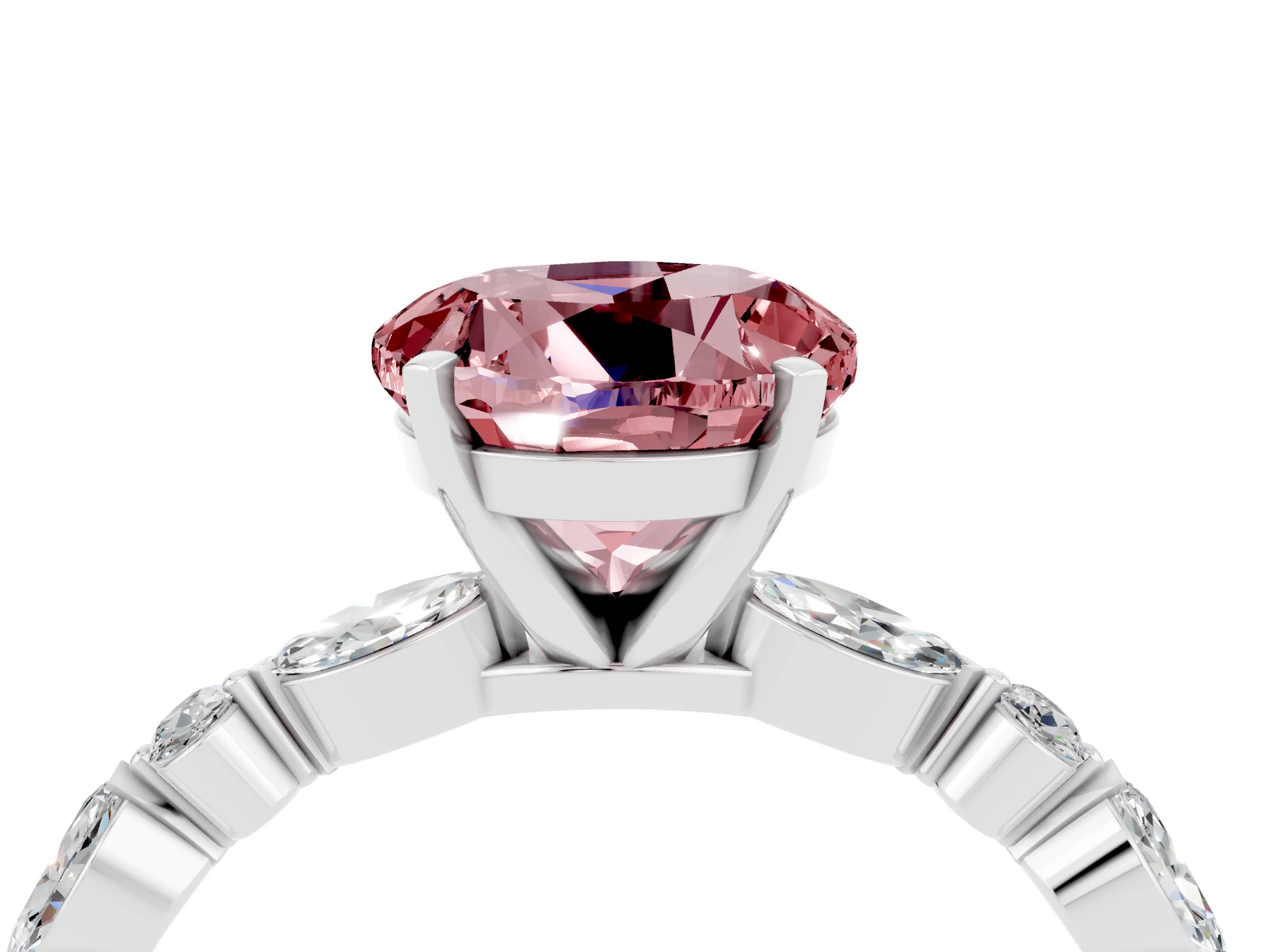 White gold Round Cut Morganite Solitaire with Side Stones on a Pavé Band and Four-Prong Setting_4